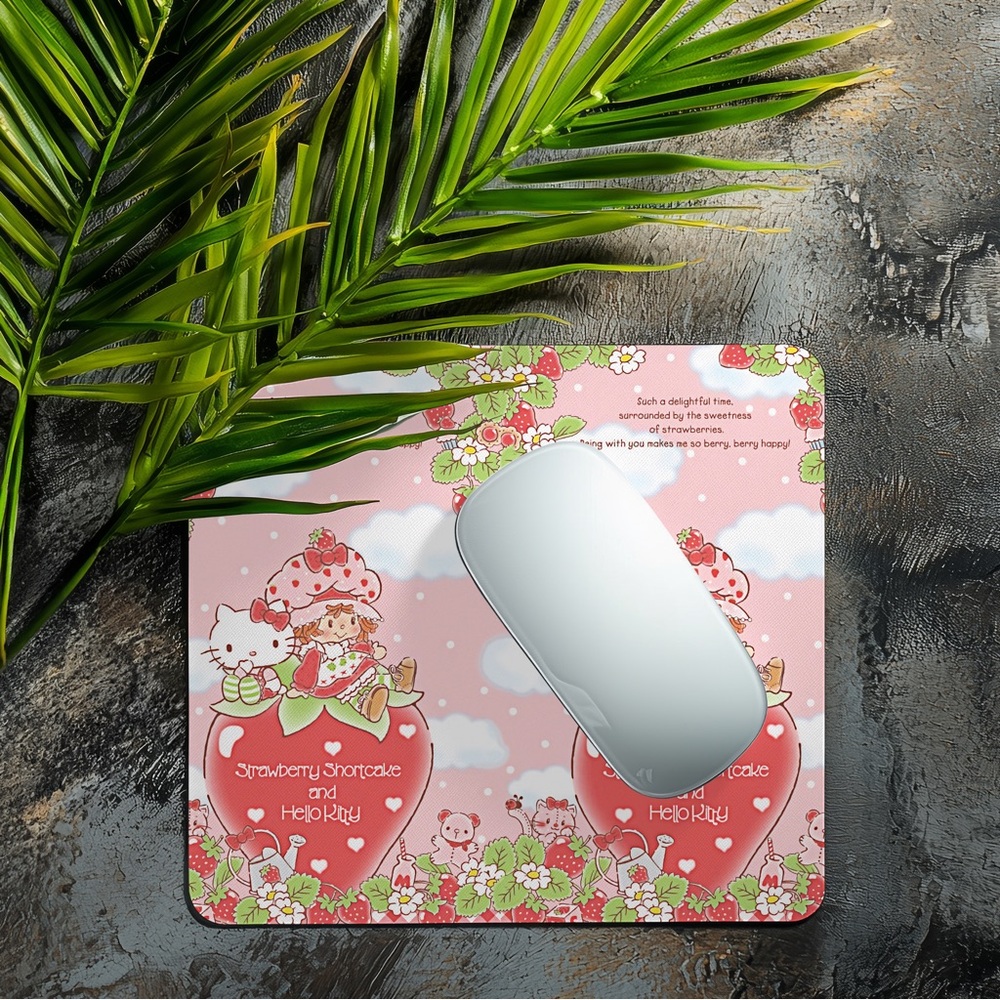 Hand Crafted Pink Strawberry Shortcake Hello Kitty Inspired Mouse Pad